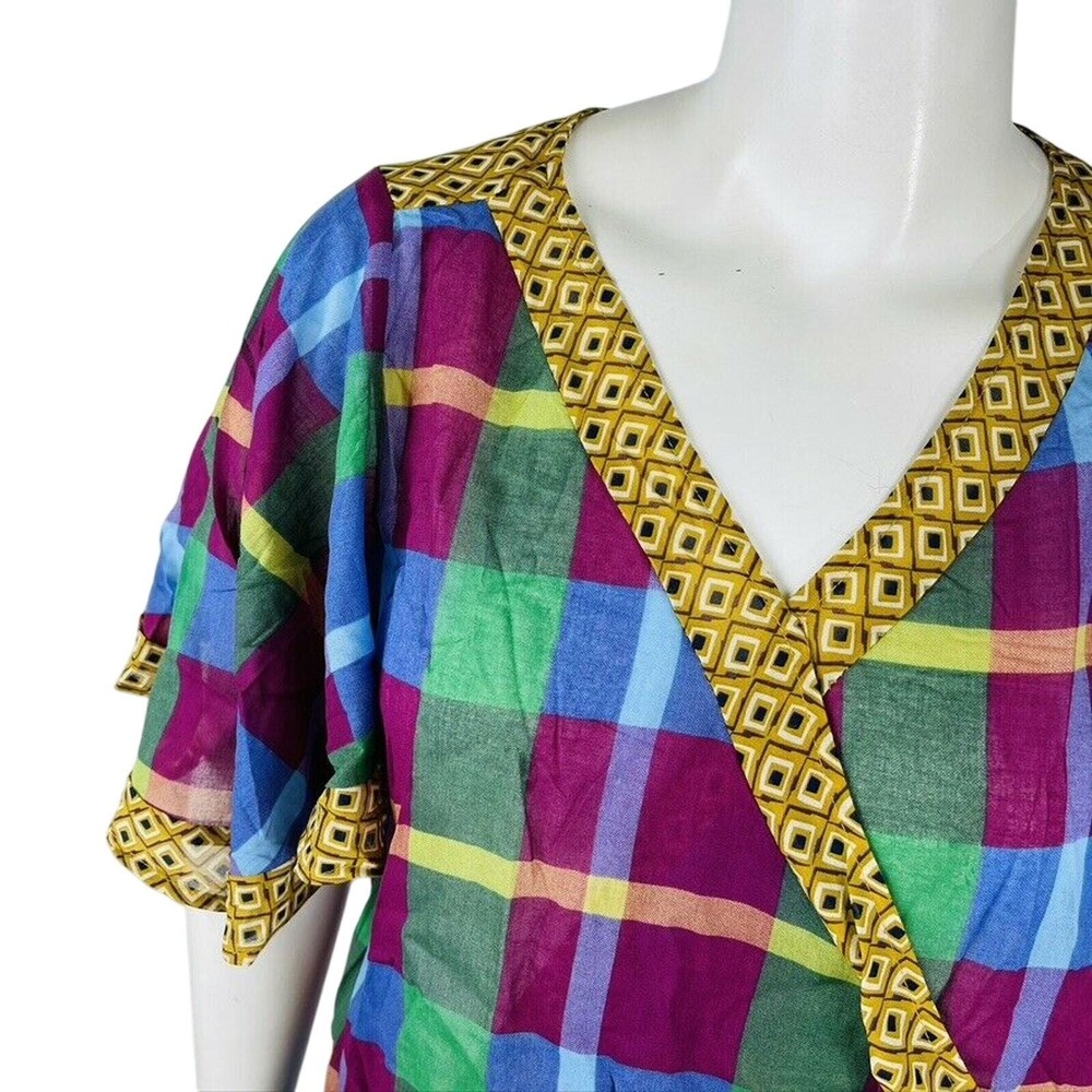 New Umgee Womans Sz XL Blouse Plaid V Neck Faux Wrap Flutter Sleeve Green‎ NWT - Picture 4 of 9